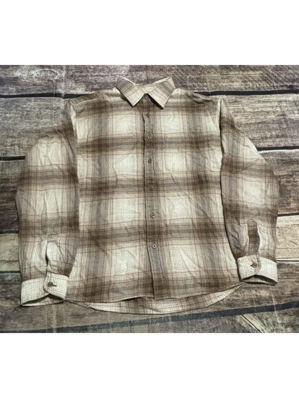 Uniqlo Shirt Mens Medium Flannel Cotton Beige Pocket